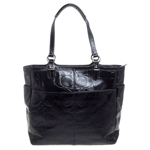 Coach Gallery Black Signature Embossed Patent Leather North/South Tote F19818 - Picture 5 of 16